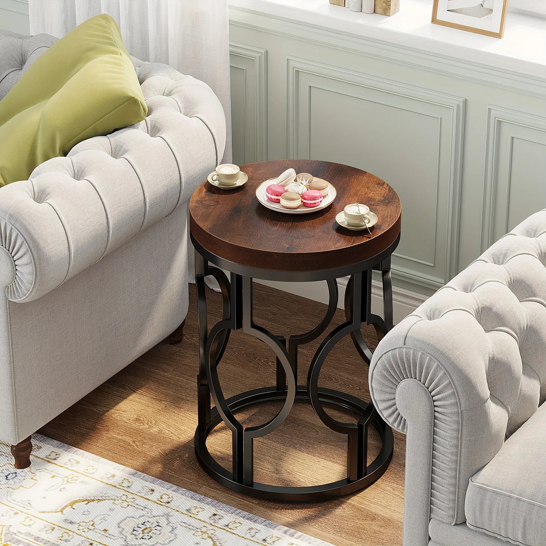 Metal Accent End Table with Round Frame, top view - House Of Avana