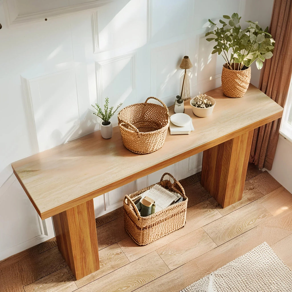 62, 9" Modern Entryway Table - Narrow Console Table with Engineered Wood Top & Metal Frame, 27" Height,... - House Of Avana