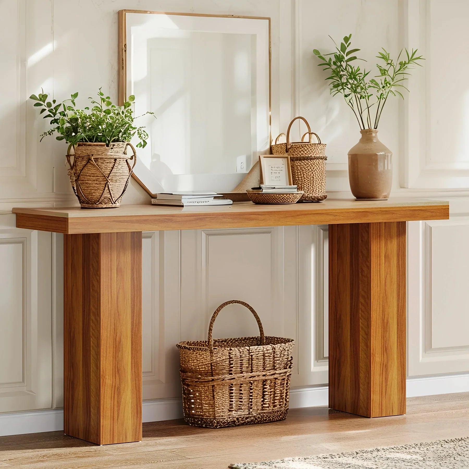 62, 9" Modern Entryway Table - Narrow Console Table with Engineered Wood Top & Metal Frame, 27" Height,... - House Of Avana