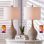 Farmhouse Inches Table Lamps Set of 2, 3-way Dimmable Bedside Lamps with Usb Charging Ports, Traditional... - House Of Avana
