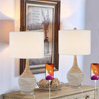 Farmhouse Inches Table Lamps Set of 2, 3-way Dimmable Bedside Lamps with Usb Charging Ports, Traditional... - House Of Avana [[SKU:HOA-LMP-002]]