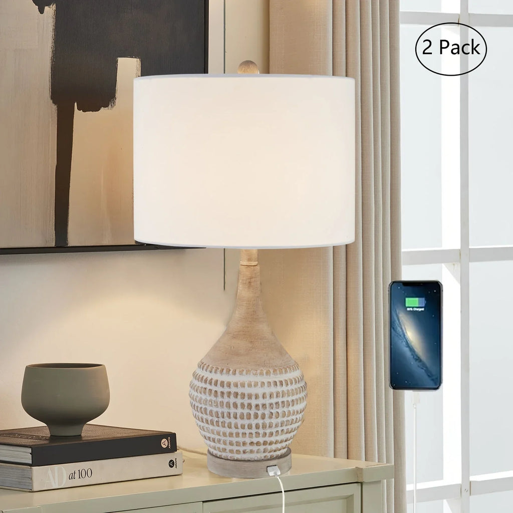 Farmhouse Inches Table Lamps Set of 2, 3-way Dimmable Bedside Lamps with Usb Charging Ports, Traditional... - House Of Avana