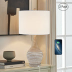 Farmhouse Inches Table Lamps Set of 2, 3-way Dimmable Bedside Lamps with Usb Charging Ports, Traditional... - House Of Avana [[SKU:HOA-LMP-002]]