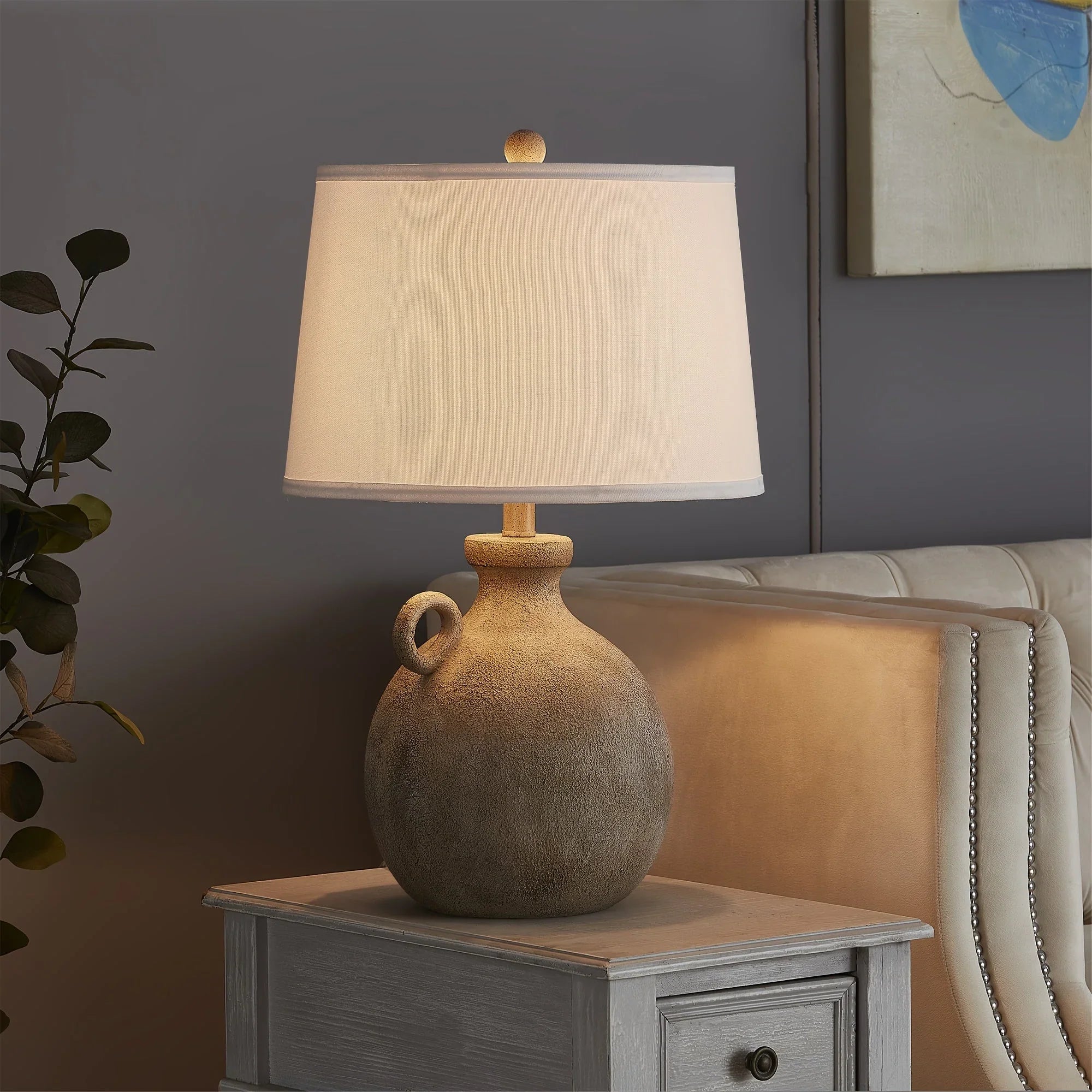 24" Farmhouse Table Lamp for Bedroom with Usb Charging Port, 3-way Dimmable Rustic Single Lamp, Resin... - House Of Avana