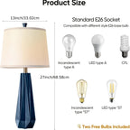 3 Color Temperature Table Lamps Set of 2, 27'' Navy Blue Modern Table Lamp for Living Room, Beside Lamp... - House Of Avana