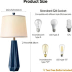 3 Color Temperature Table Lamps Set of 2, 27'' Navy Blue Modern Table Lamp for Living Room, Beside Lamp... - House Of Avana [[SKU:HOA-LMP-003]]