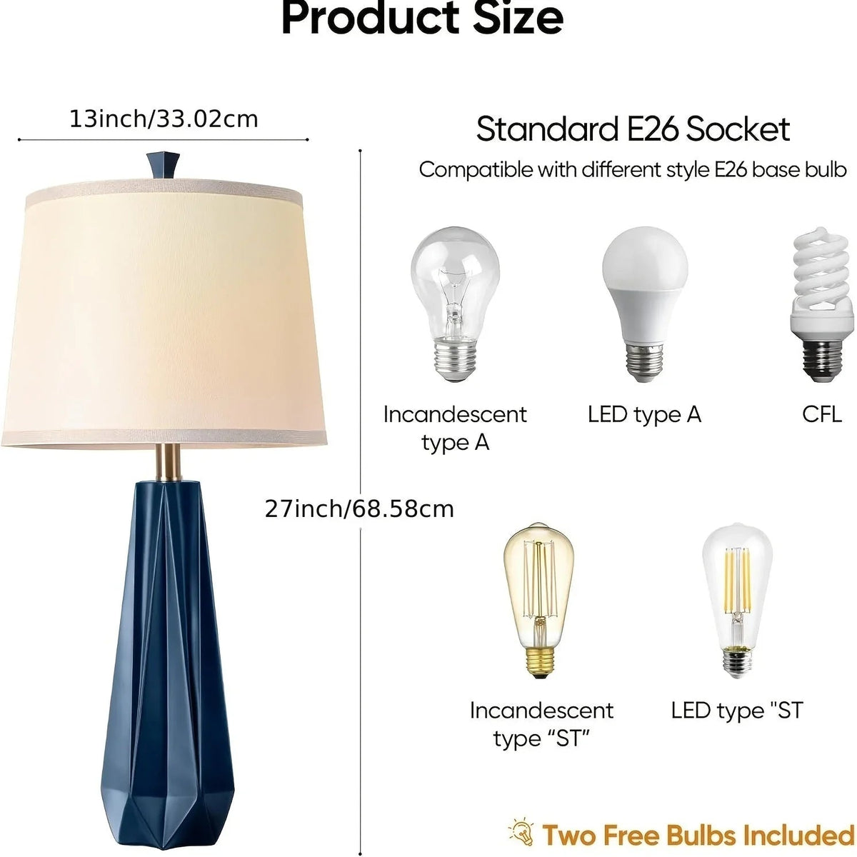 3 Color Temperature Table Lamps Set of 2, 27'' Navy Blue Modern Table Lamp for Living Room, Beside Lamp... - House Of Avana [[SKU:HOA-LMP-003]]