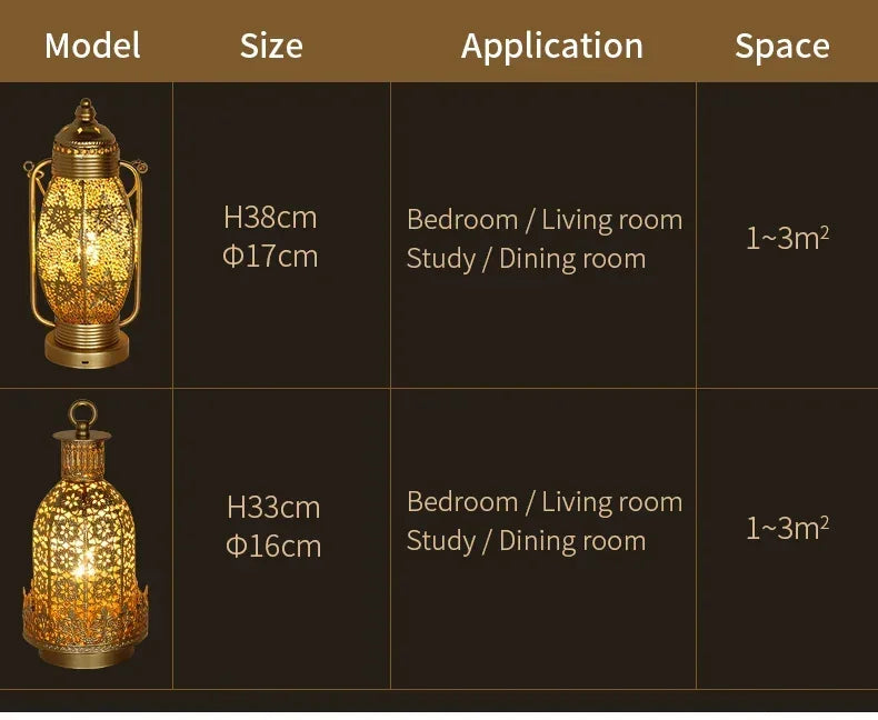 Table Lamp - Portable Iron Art Metal Long