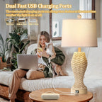 Rattan Table Lamps For Bedroom Set Of 2, 26.5inch Woven Bedside Lamps With USB C+A, Farmhouse Table Lamps For Nightstand, Coastal Seagrass Lamps For Living Room, End Table (E26 Bulbs Included) - House Of Avana