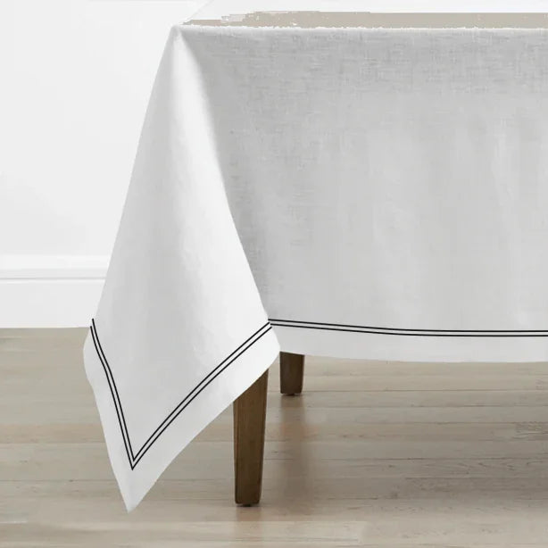 Double Embroidery Border Linen Table Cloth - House Of Avana