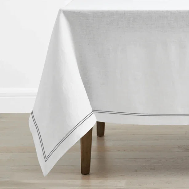 Double Embroidery Border Linen Table Cloth - House Of Avana