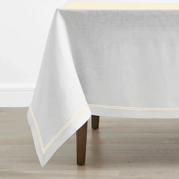 Double Embroidery Border Linen Table Cloth - House Of Avana