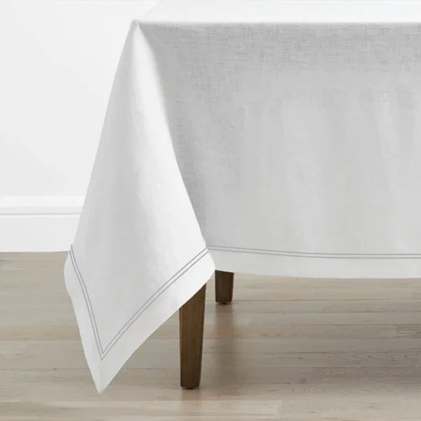 Double Embroidery Border Linen Table Cloth - House Of Avana