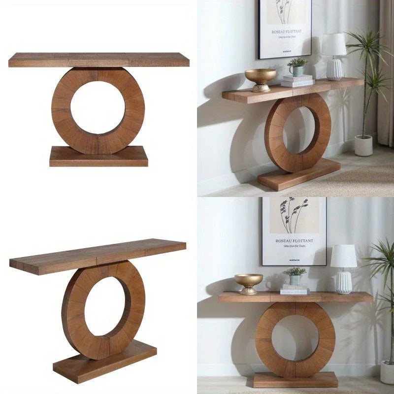 53.2 Inches Modern Minimalist Console Table with Circular Base, an Elegant Decorative Accent for... - House Of Avana
