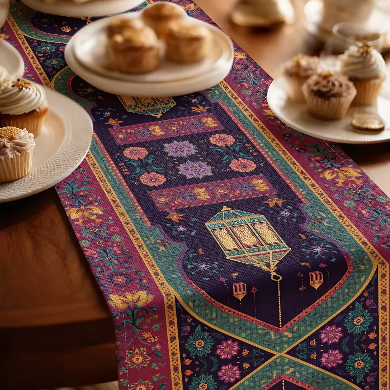 Table Runner - Vintage Polyester Ramadan Lantern