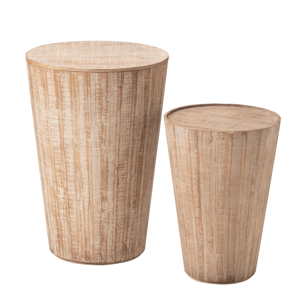 Farmhouse Nesting Barrel Side Table, Rustic Space Saving Storage End Table Set, Natural Distressed Finish - House Of Avana
