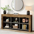 63-inch Long Rustic Wood Console Table with Storage Cubes – Modern Narrow Sofa Table for Living Room,... - House Of Avana