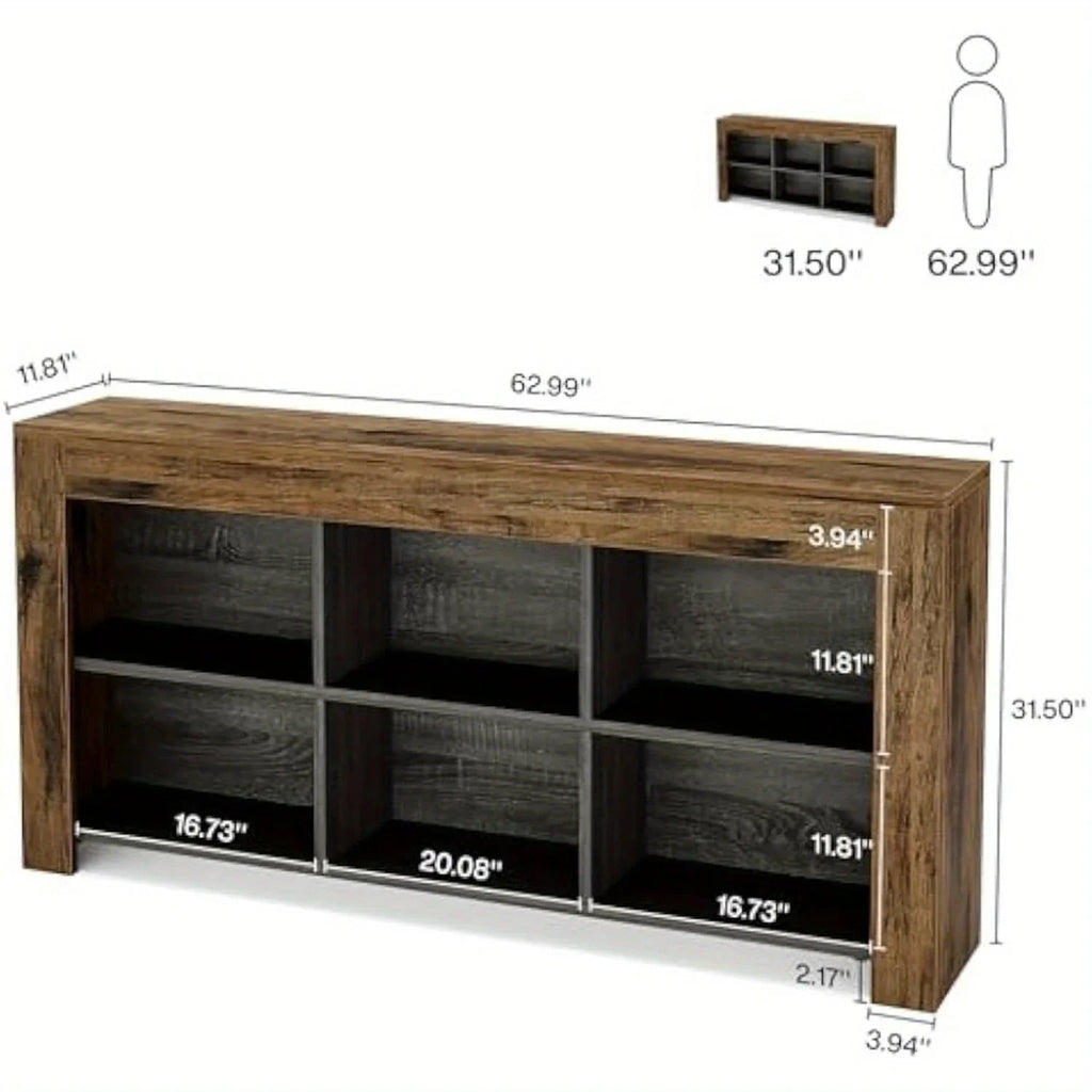 63-inch Long Rustic Wood Console Table with Storage Cubes – Modern Narrow Sofa Table for Living Room,... - House Of Avana