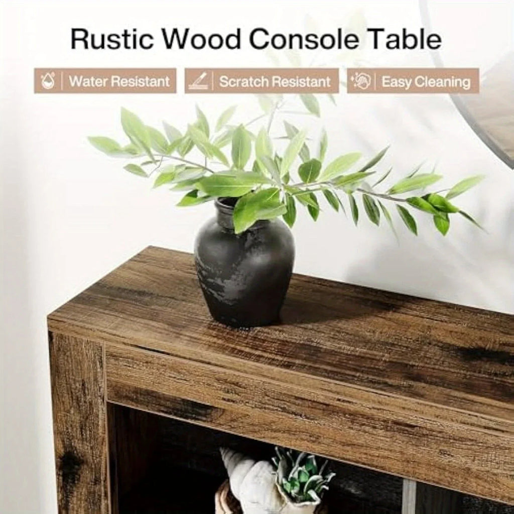 63-inch Long Rustic Wood Console Table with Storage Cubes – Modern Narrow Sofa Table for Living Room,... - House Of Avana