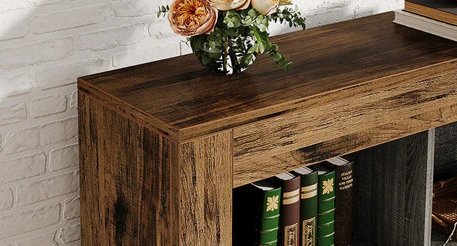 63-inch Long Rustic Wood Console Table with Storage Cubes – Modern Narrow Sofa Table for Living Room,... - House Of Avana