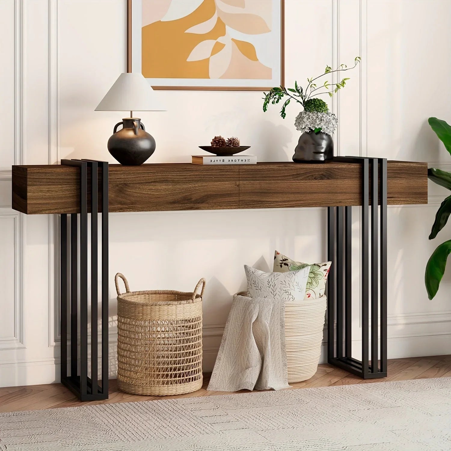 63-inch Long Console Table, Industrial Style Sofa Table, Entrance Hall Corridor Table Decoration, Living... - House Of Avana