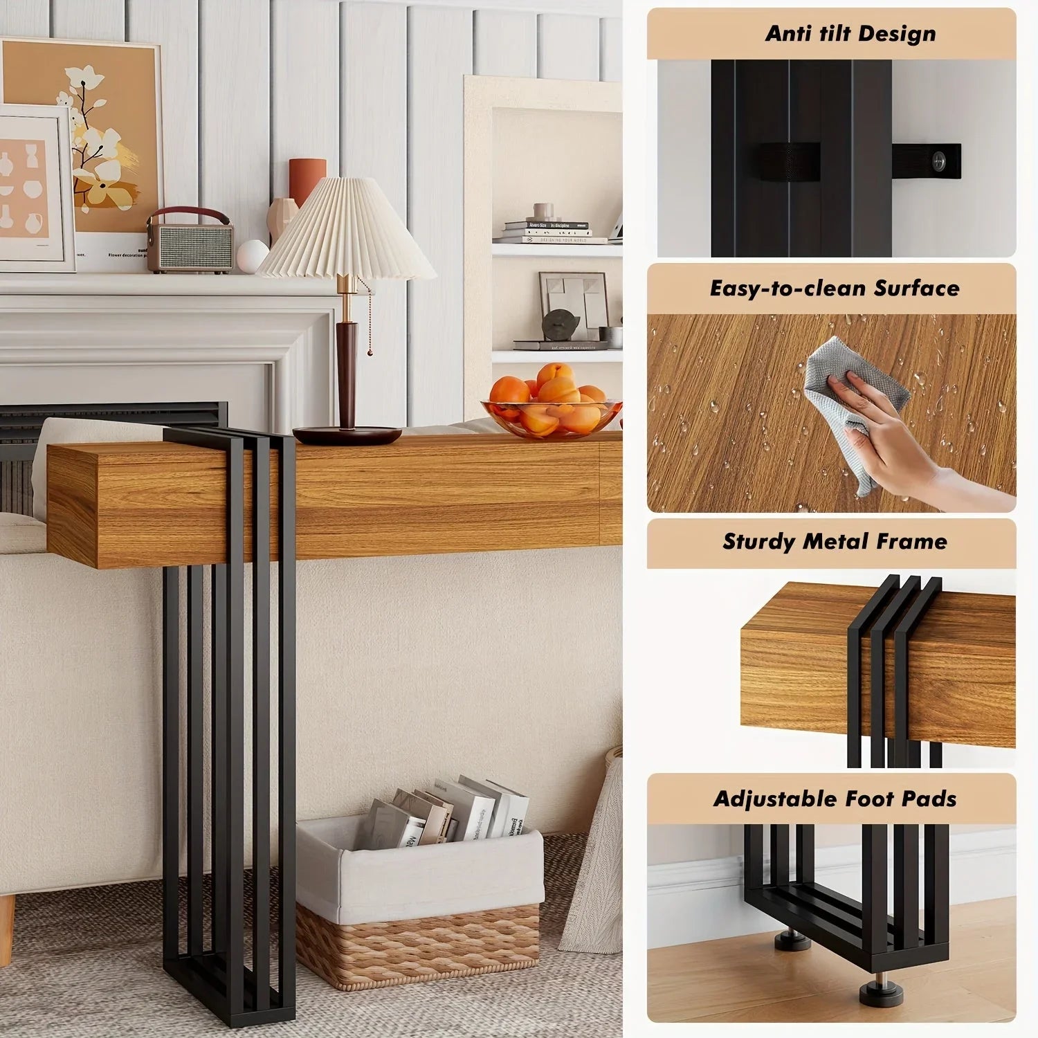 63-inch Long Console Table, Industrial Style Sofa Table, Entrance Hall Corridor Table Decoration, Living... - House Of Avana