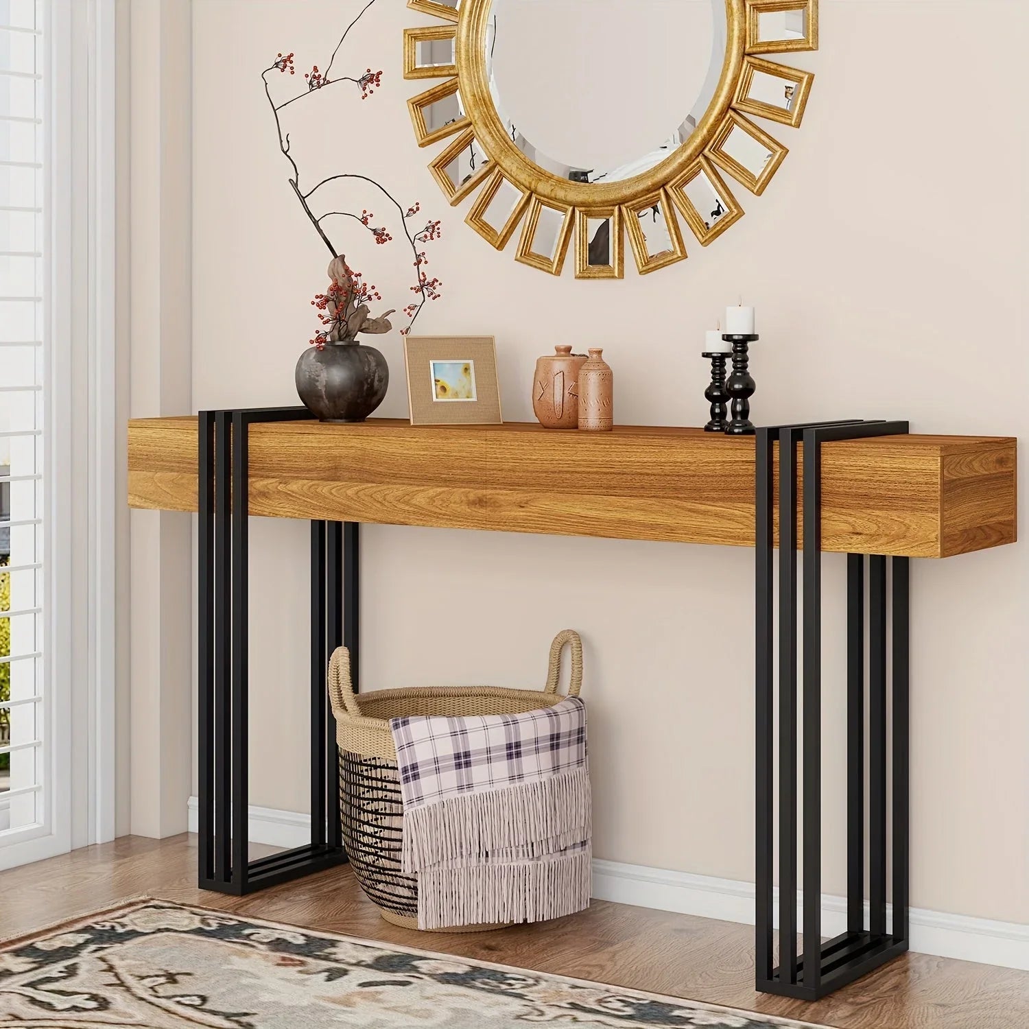 63-inch Long Console Table, Industrial Style Sofa Table, Entrance Hall Corridor Table Decoration, Living... - House Of Avana