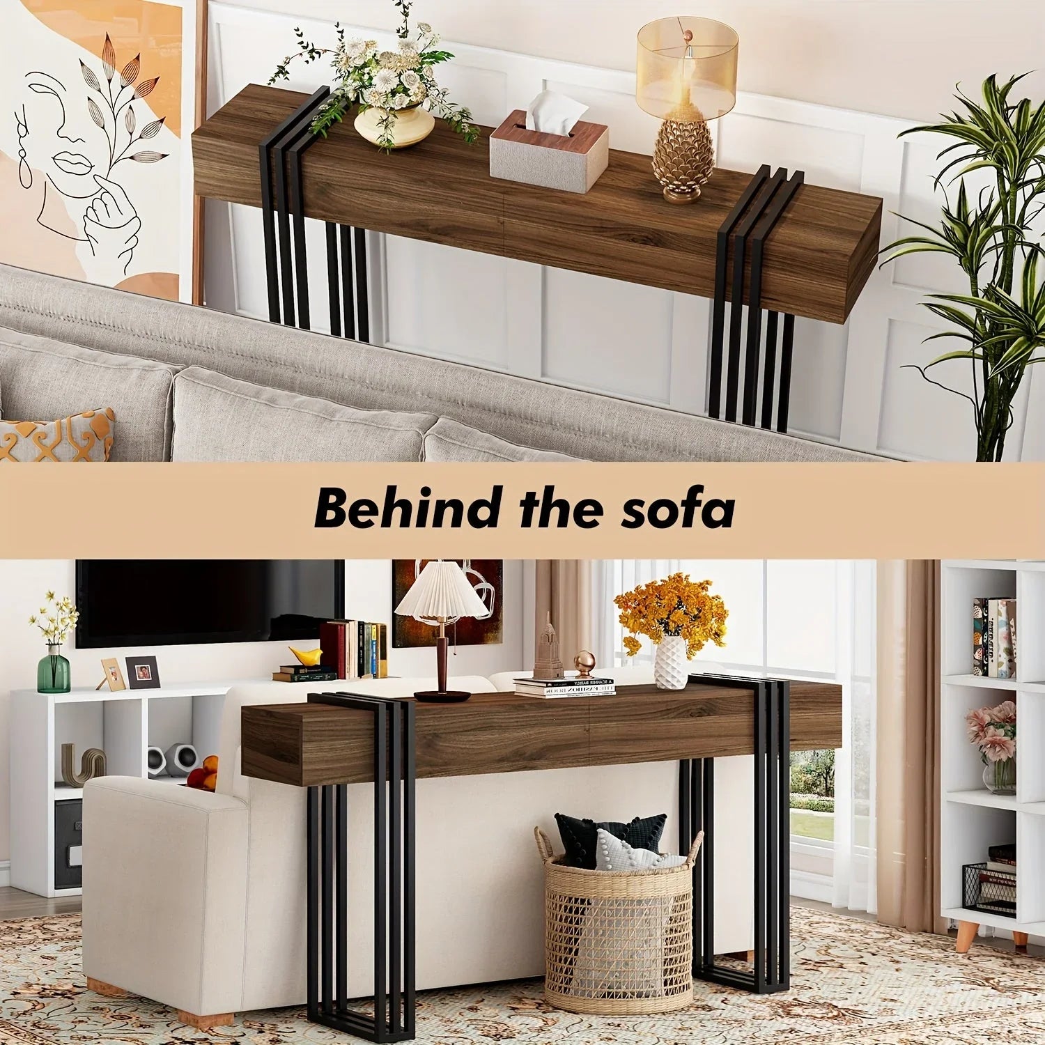 63-inch Long Console Table, Industrial Style Sofa Table, Entrance Hall Corridor Table Decoration, Living... - House Of Avana