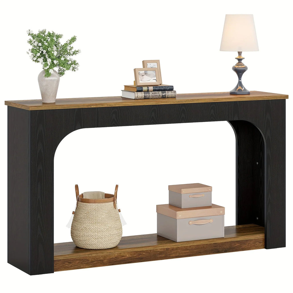 55" Solid Wood Farmhouse Console Table - 2-tier Space-saving Sofa Entryway Table with Lower Storage... - House Of Avana