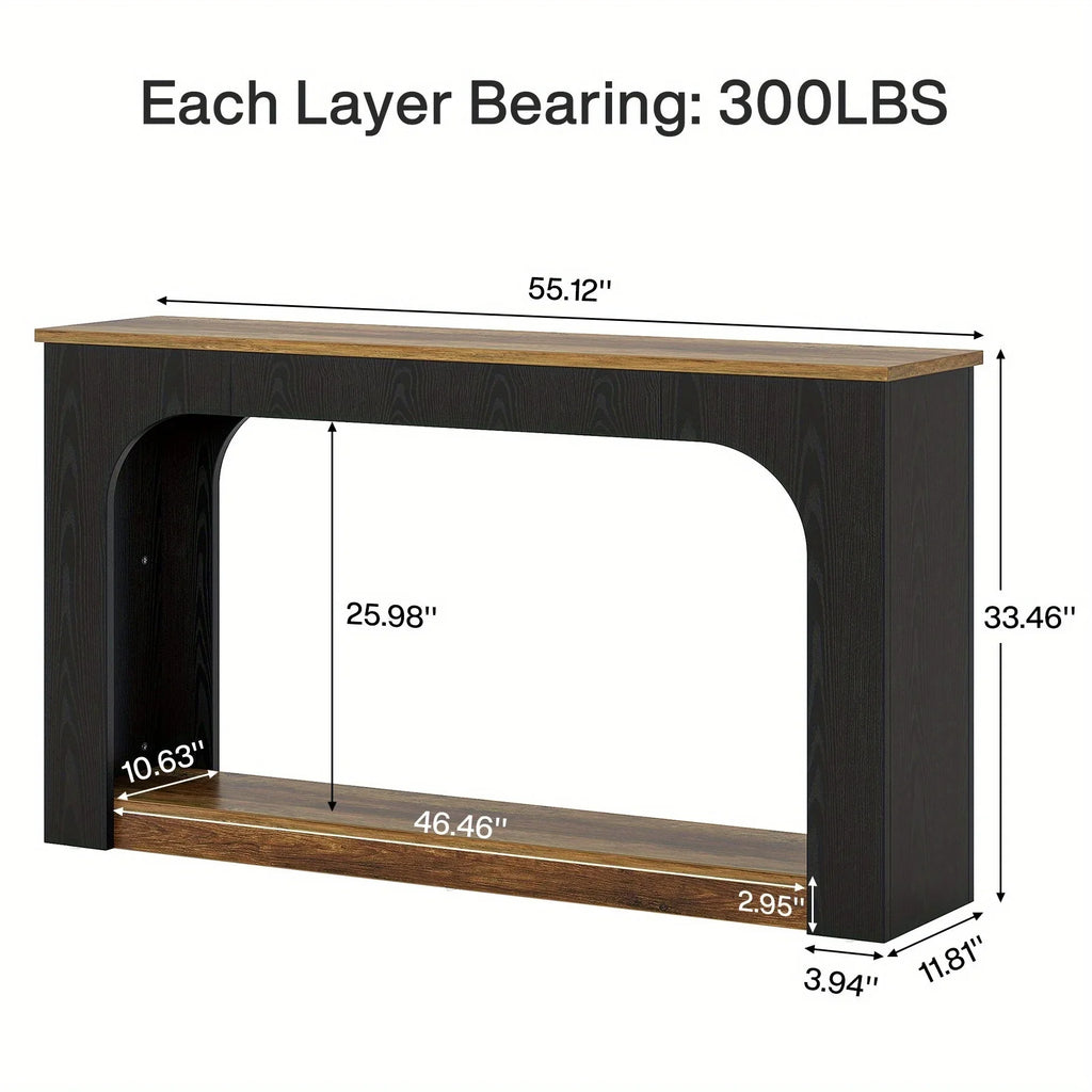 55" Solid Wood Farmhouse Console Table - 2-tier Space-saving Sofa Entryway Table with Lower Storage... - House Of Avana
