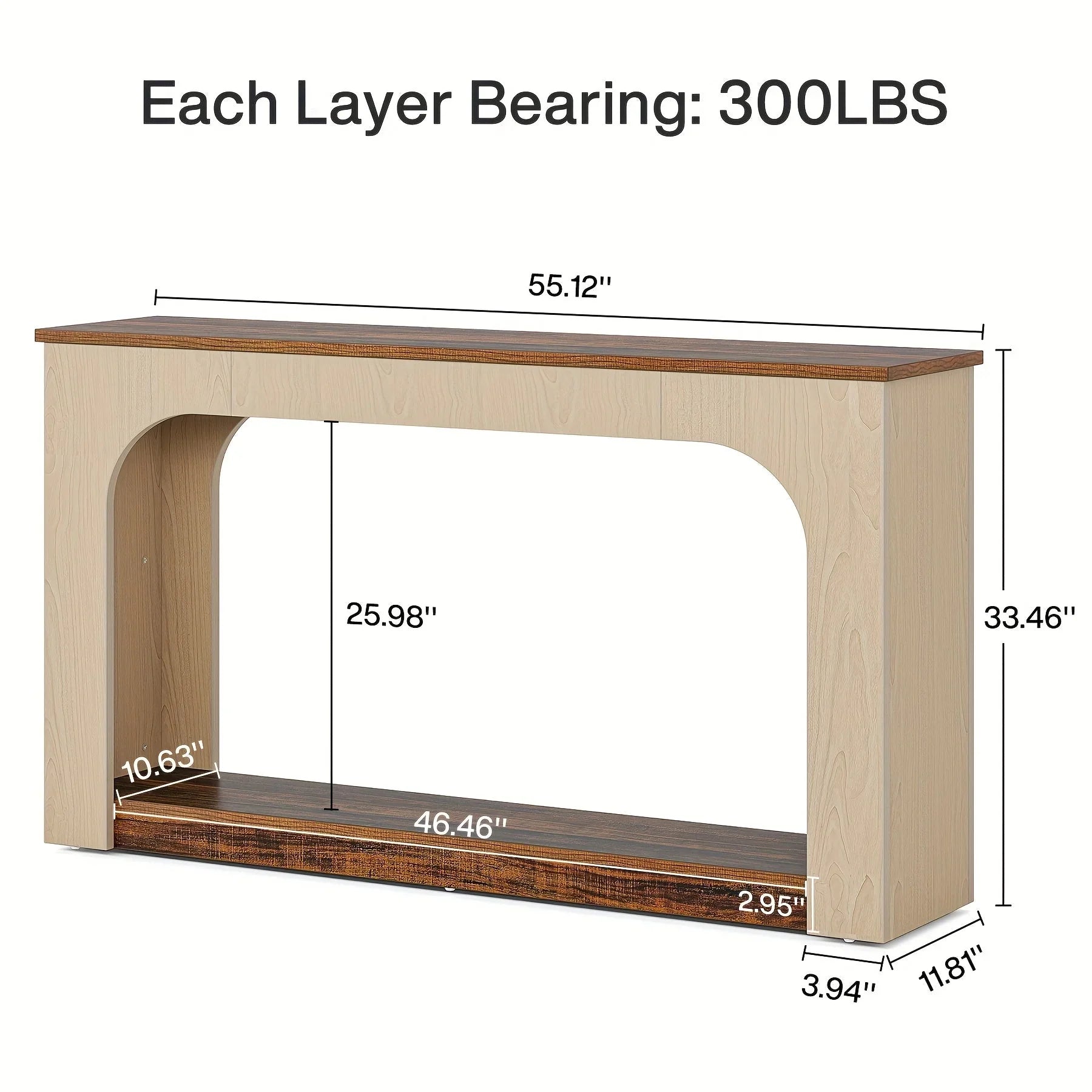 55" Solid Wood Farmhouse Console Table - 2-tier Space-saving Sofa Entryway Table with Lower Storage... - House Of Avana