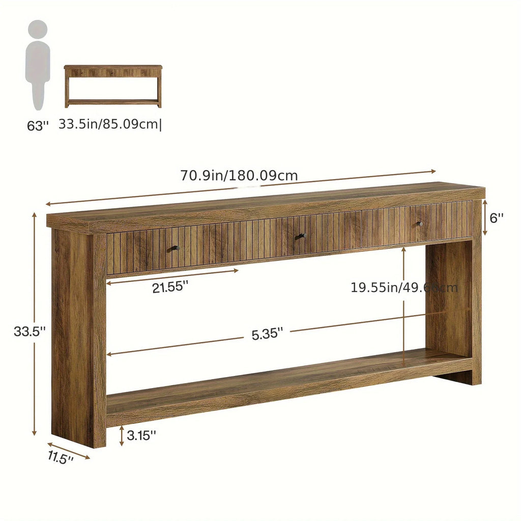 70.9" Console Table, Long Wooden Sofa Table with Drawers Multi-layer Storage Space - House Of Avana
