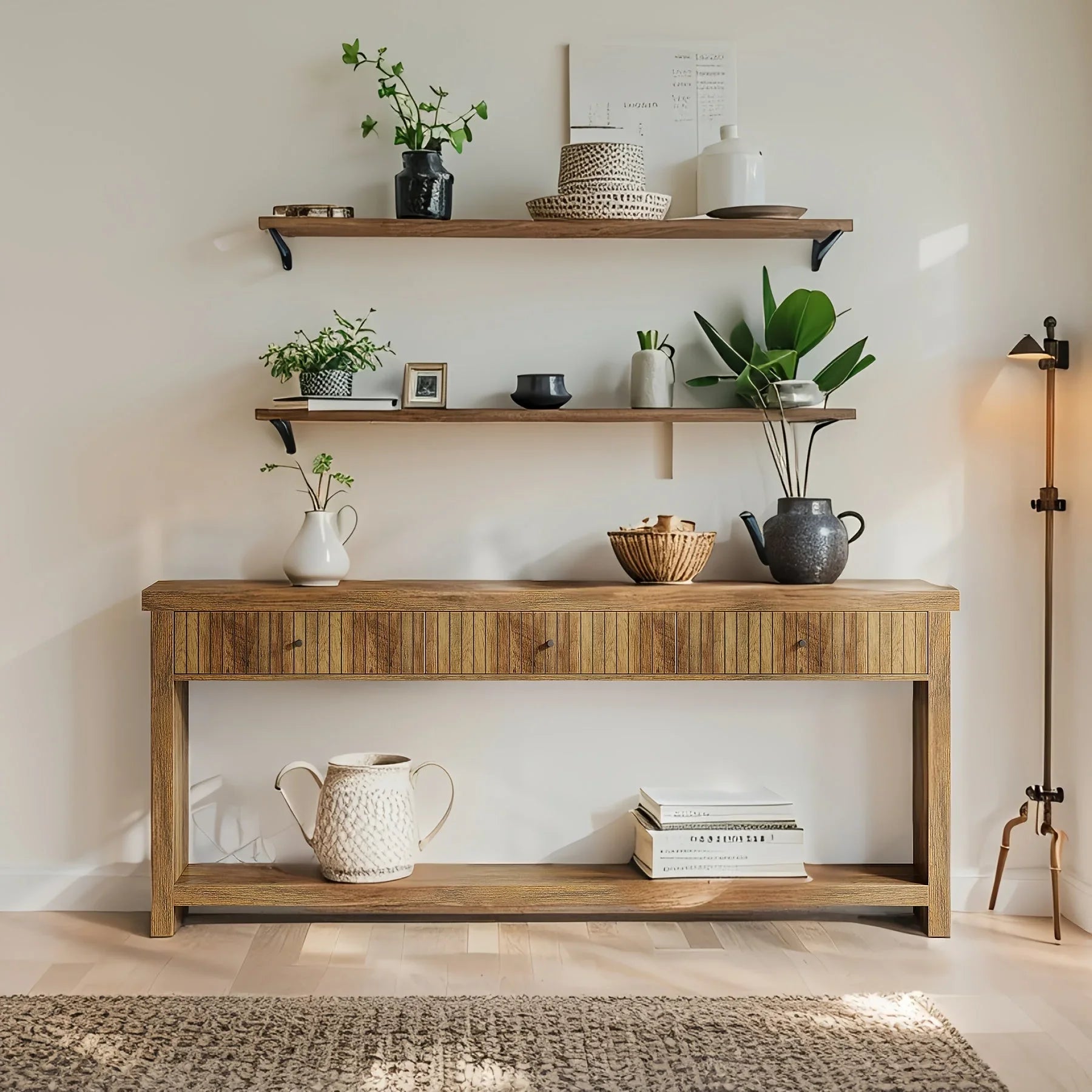 70.9" Console Table, Long Wooden Sofa Table with Drawers Multi-layer Storage Space - House Of Avana