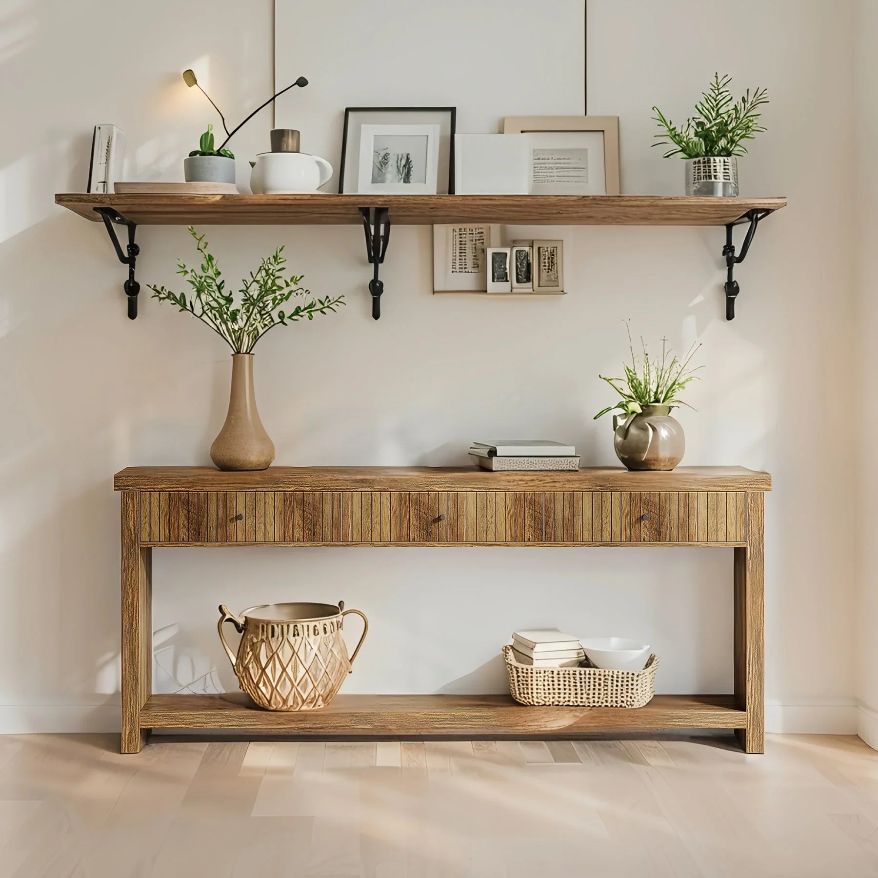 70.9" Console Table, Long Wooden Sofa Table with Drawers Multi-layer Storage Space - House Of Avana