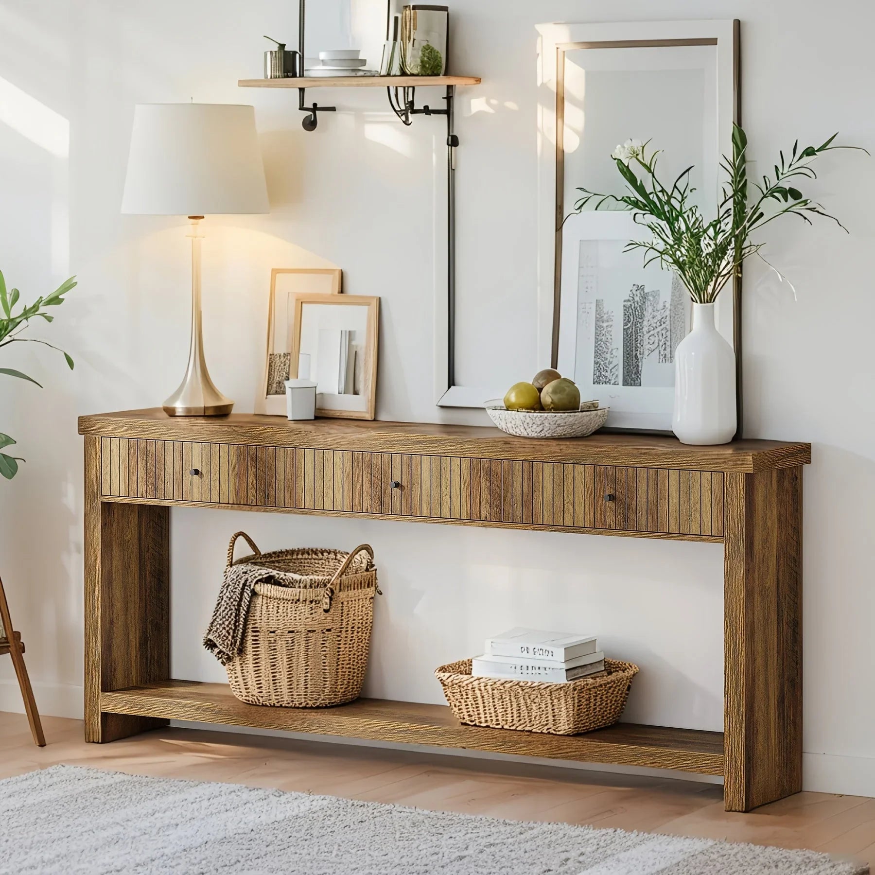 70.9" Console Table, Long Wooden Sofa Table with Drawers Multi-layer Storage Space - House Of Avana