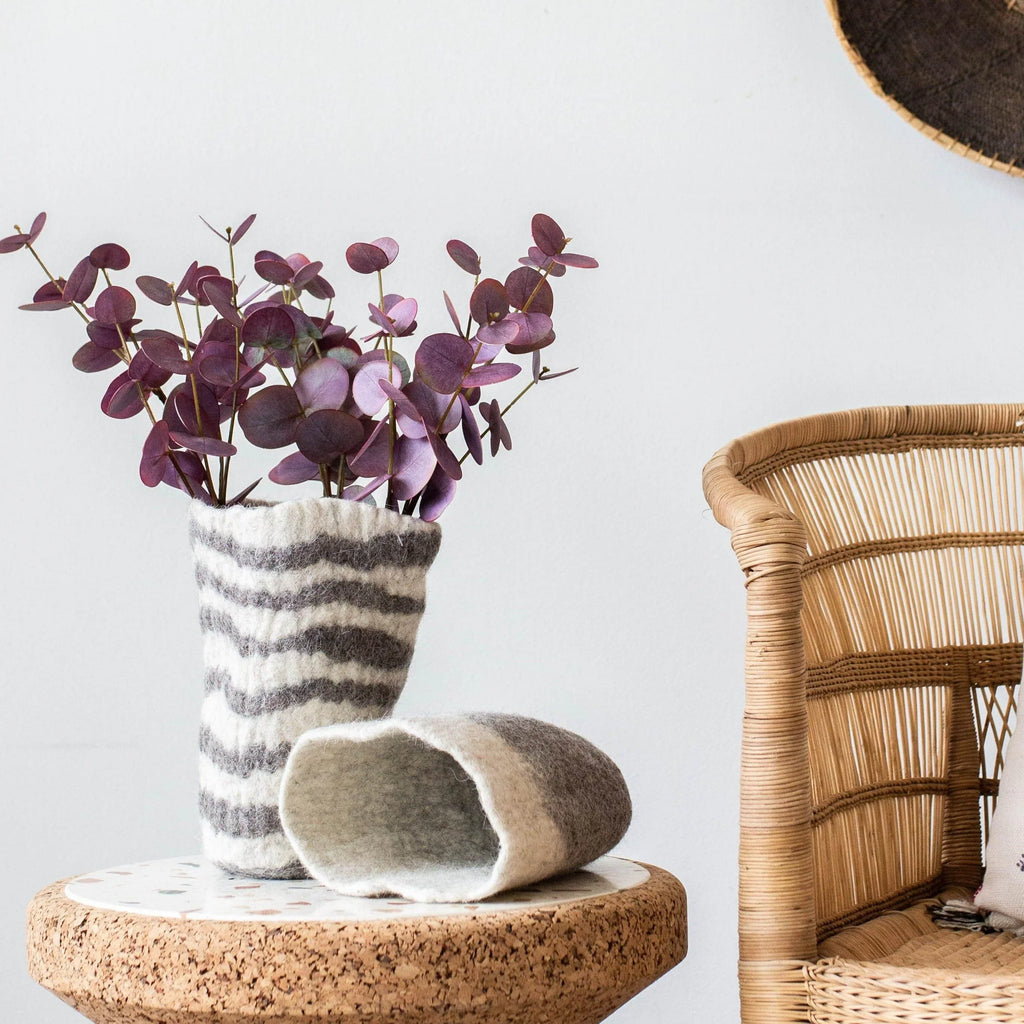 Hand-felted Woven Wool Table Vase, side view - House Of Avana