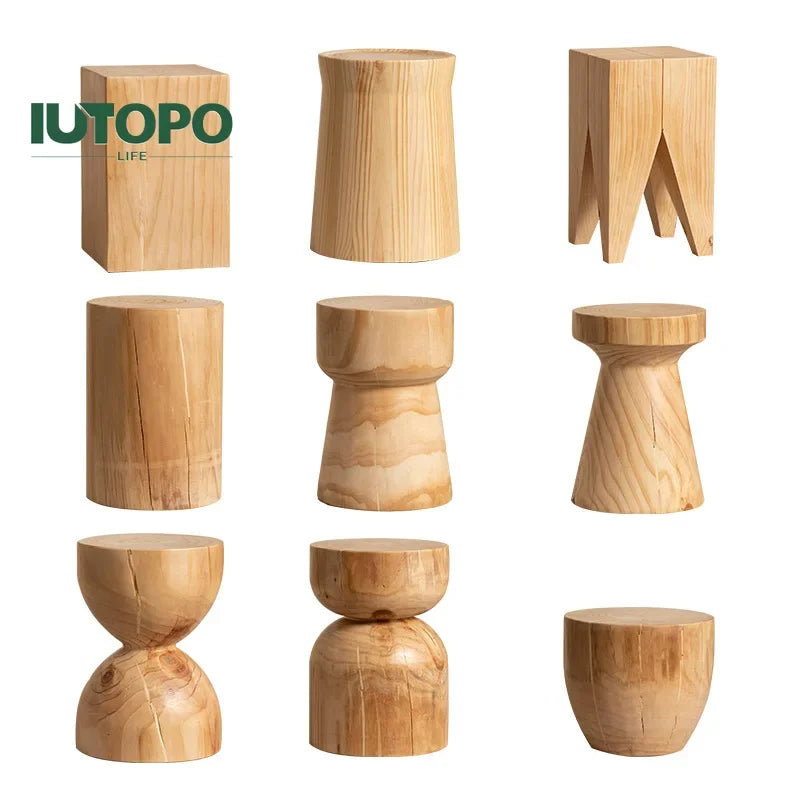 Creative Solid Wood Stool Log Pouf Sitting Stool Household Side Table Stump Hotel Decoration Coffee... - House Of Avana