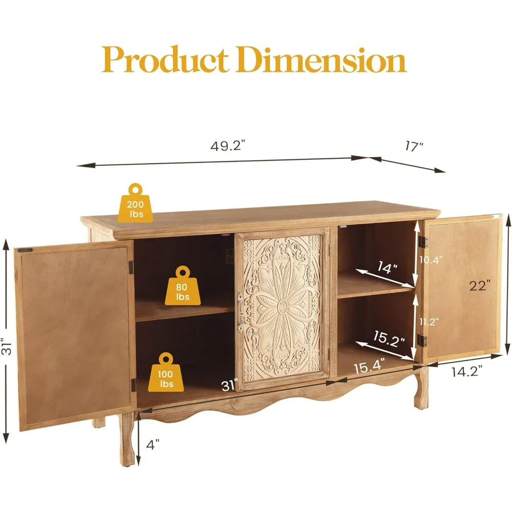 Farmhouse Sideboard Buffet Cabinet with Storage, 49" Solid Wood Credenza Buffet Table Coffee Bar Storage... - House Of Avana