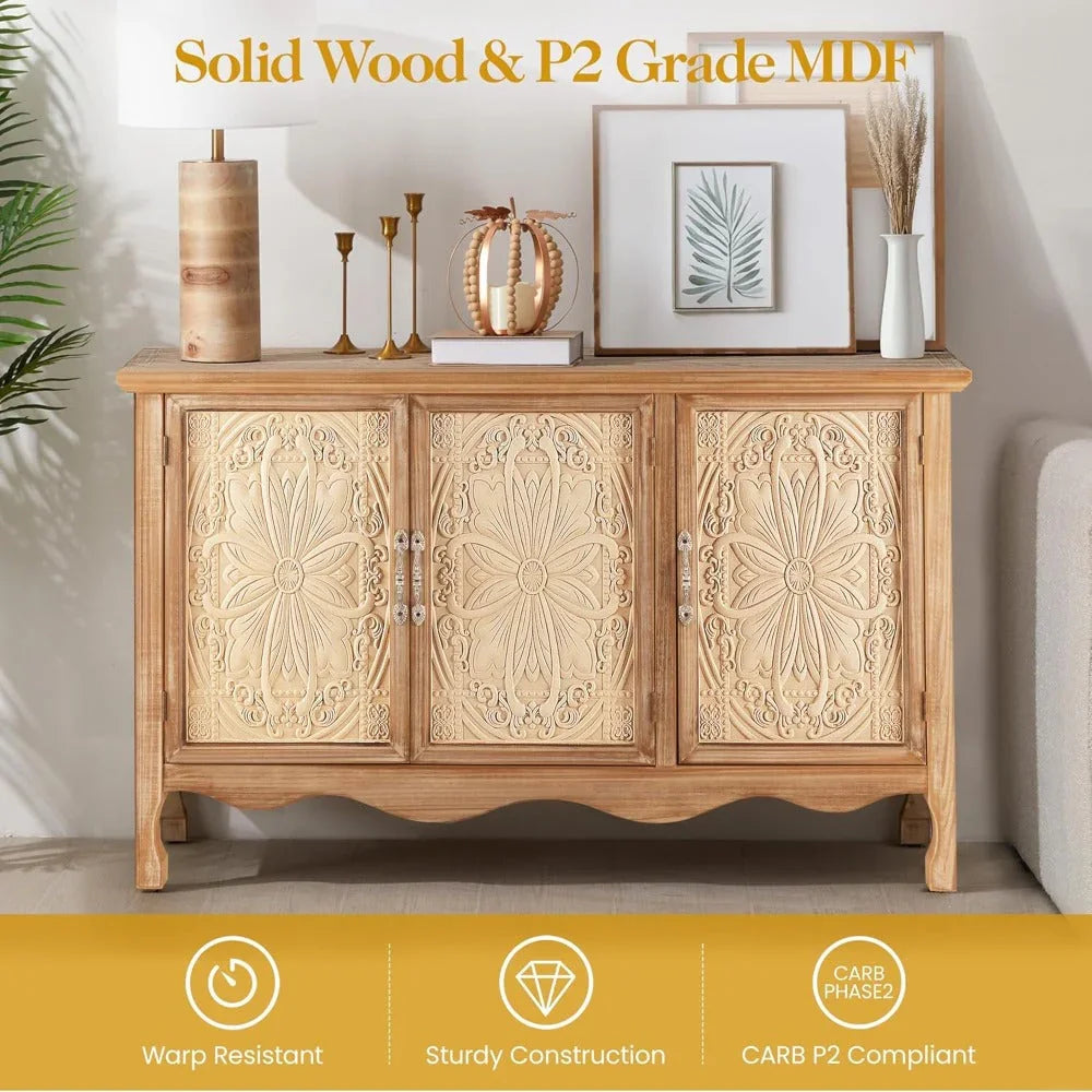 Farmhouse Sideboard Buffet Cabinet with Storage, 49" Solid Wood Credenza Buffet Table Coffee Bar Storage... - House Of Avana