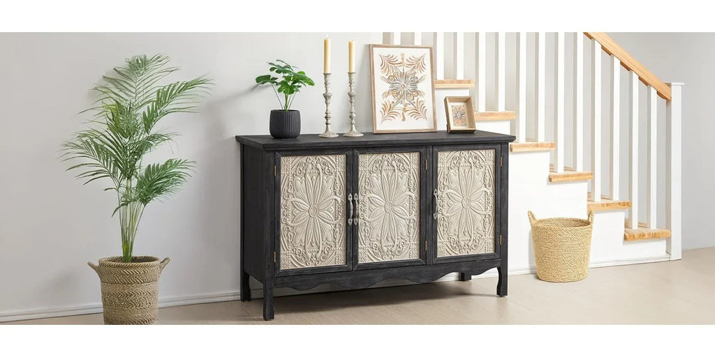 Farmhouse Sideboard Buffet Cabinet with Storage, 49" Solid Wood Credenza Buffet Table Coffee Bar Storage... - House Of Avana