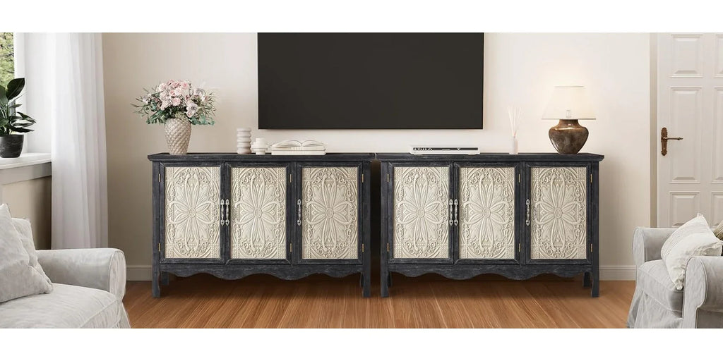 Farmhouse Sideboard Buffet Cabinet with Storage, 49" Solid Wood Credenza Buffet Table Coffee Bar Storage... - House Of Avana