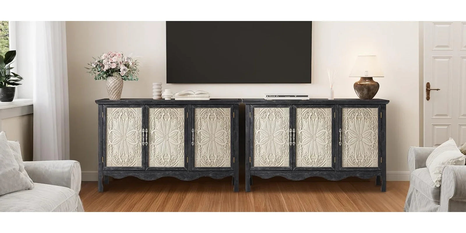 Farmhouse Sideboard Buffet Cabinet with Storage, 49" Solid Wood Credenza Buffet Table Coffee Bar Storage... - House Of Avana