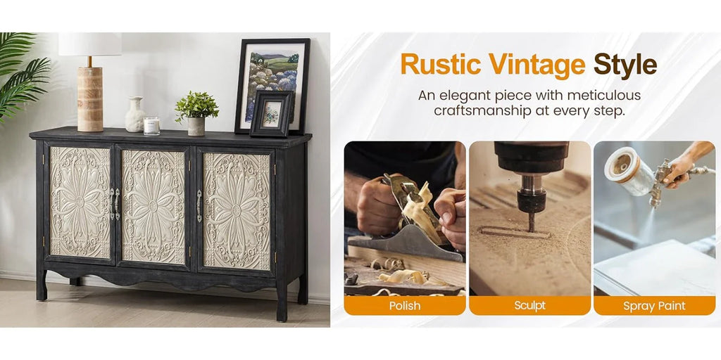 Farmhouse Sideboard Buffet Cabinet with Storage, 49" Solid Wood Credenza Buffet Table Coffee Bar Storage... - House Of Avana