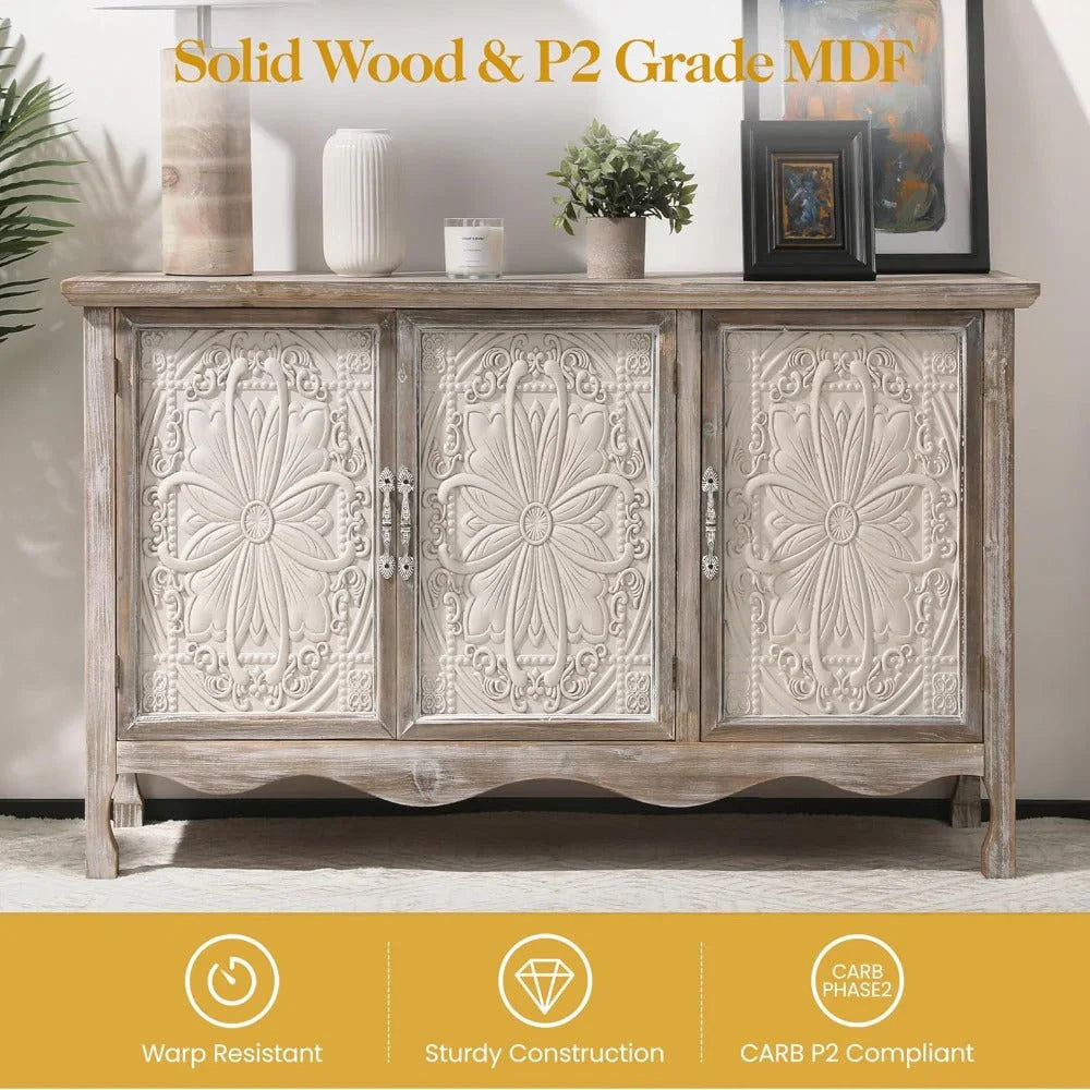 Farmhouse Sideboard Buffet Cabinet with Storage, 49" Solid Wood Credenza Buffet Table Coffee Bar Storage... - House Of Avana