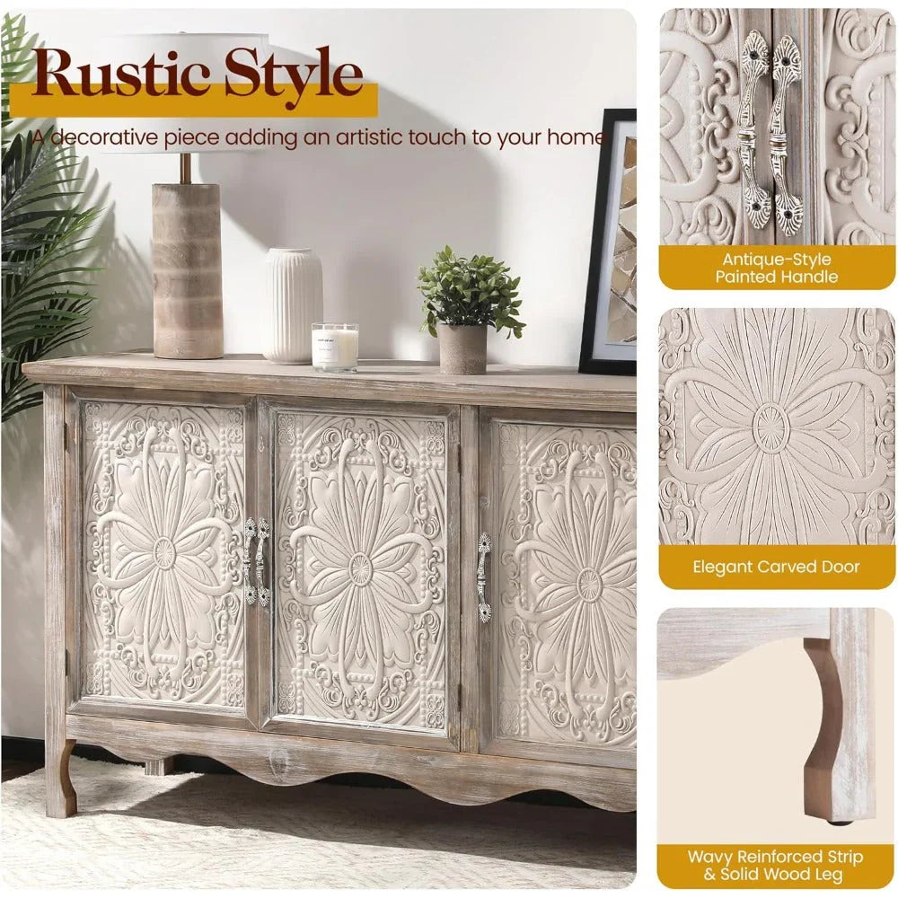 Farmhouse Sideboard Buffet Cabinet with Storage, 49" Solid Wood Credenza Buffet Table Coffee Bar Storage... - House Of Avana