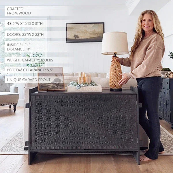 48 Inch Carved Pattern Wood Console Table - House Of Avana