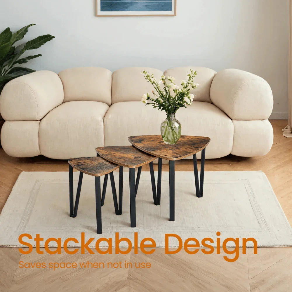 2/3 Set of Modern Triangular Coffee Table Nesting Tables - Space-saving, Easy Assembly, Solid Wood &... - House Of Avana