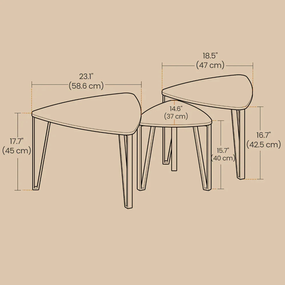 2/3 Set of Modern Triangular Coffee Table Nesting Tables - Space-saving, Easy Assembly, Solid Wood &... - House Of Avana