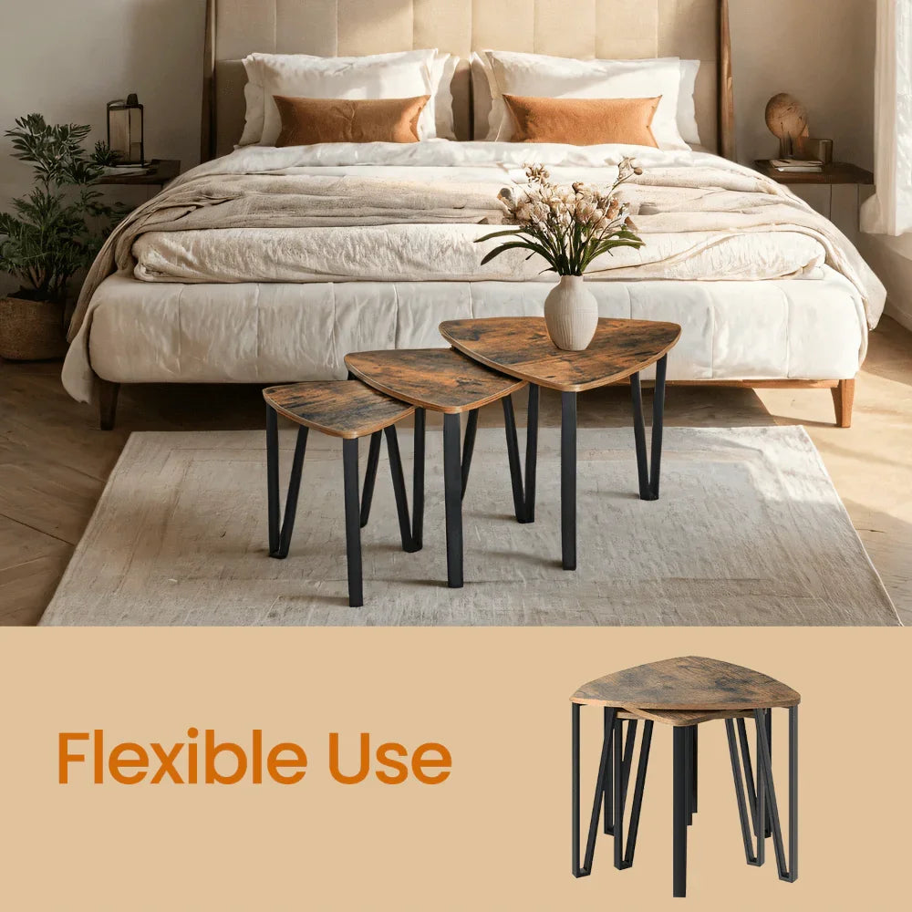 2/3 Set of Modern Triangular Coffee Table Nesting Tables - Space-saving, Easy Assembly, Solid Wood &... - House Of Avana