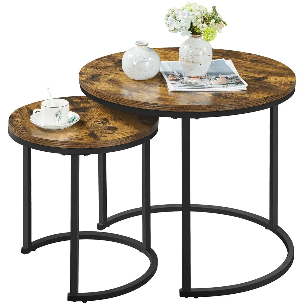 Costoffs Side Table Coffee Table with Wooden Tabletop & Sturdy Metal Base, Rustic Nesting End Table Set... - House Of Avana